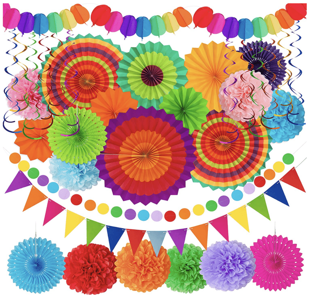 Wall Hanging Decor Spanish Mexican Theme Party Rainbow Paper Decoration Fans