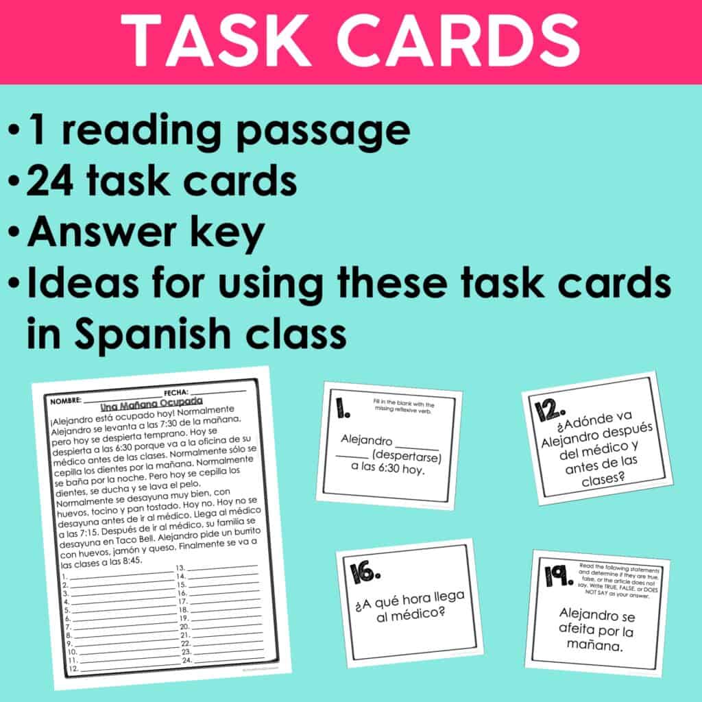 Spanish Sub Plans | Reflexive Verbs Reading Comprehension Activities ...