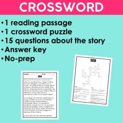 Spanish Sub Plans | SER Reading Comprehension Activities - La Profe Plotts