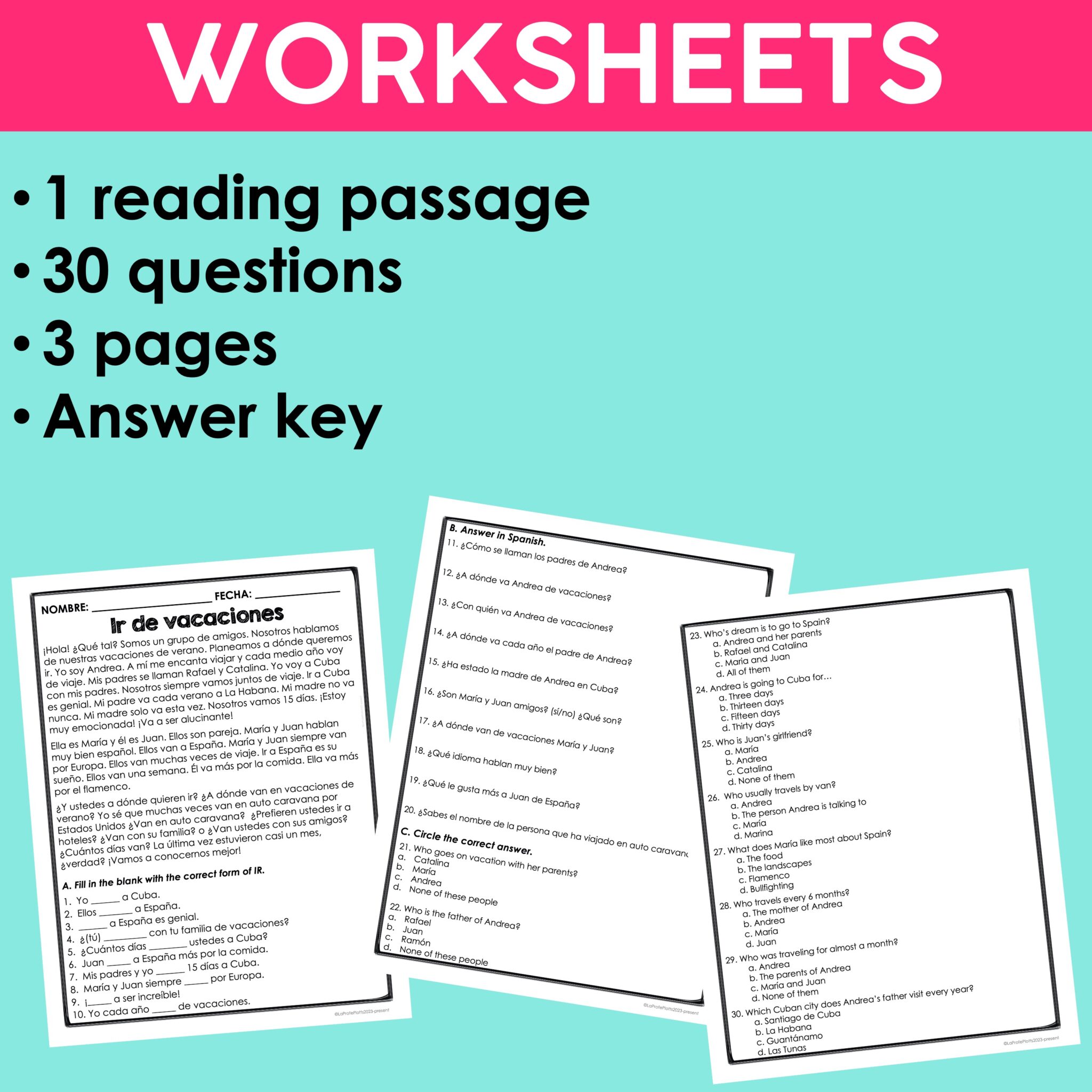 Spanish Sub Plans | IR Reading Activities - La Profe Plotts